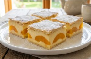 Pudingová lahôdka z lístkového cesta s piškótami a marhuľami Pudingový koláč z lístkového cesta s marhuľami a piškótami – chrumkavý vrch, krémové srdce