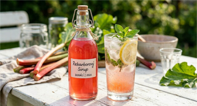 rebarborovy-sirup-2 Domáci rebarborový sirup v pohári s ľadom a mätou